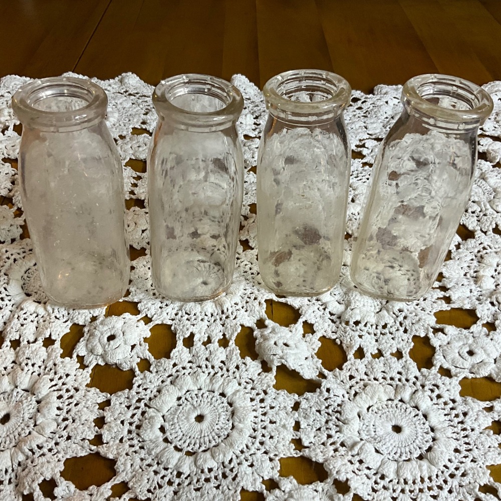 Set of 4‎ Vintage Clear Glass Half Pint Milk Bottles Farmhouse Decor Collectible